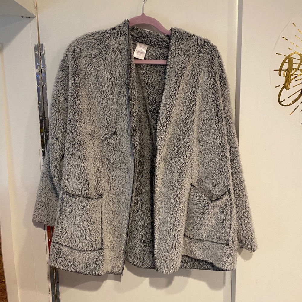 Fluffy Gray and Black Cardigan